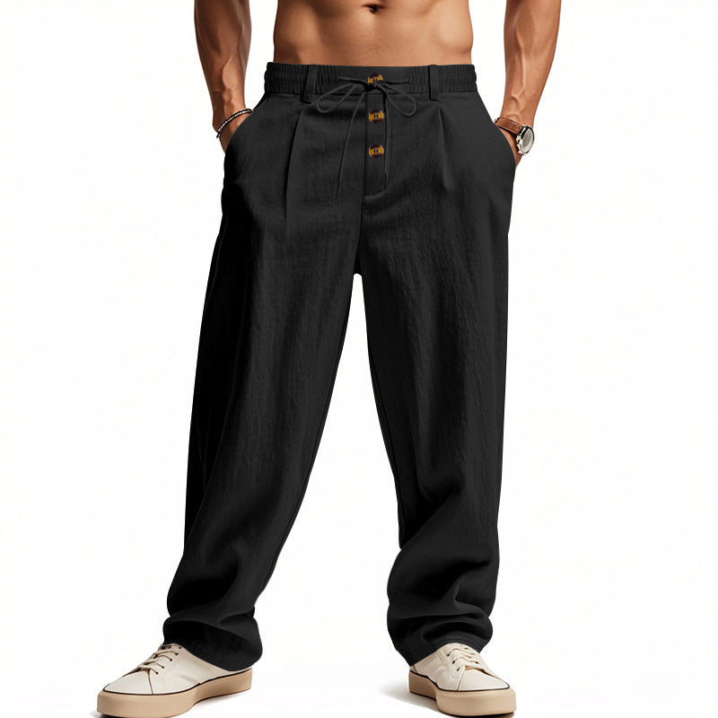Pantalon d'été aspect lin à cordon
