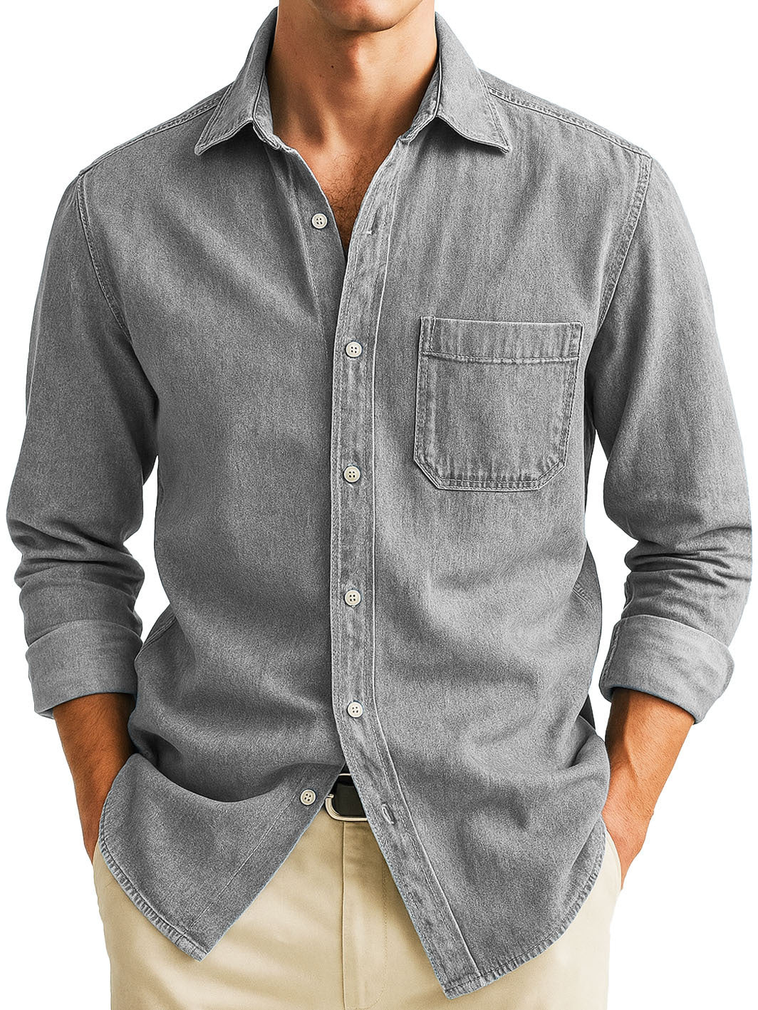 Chemise unie manches longues à poches