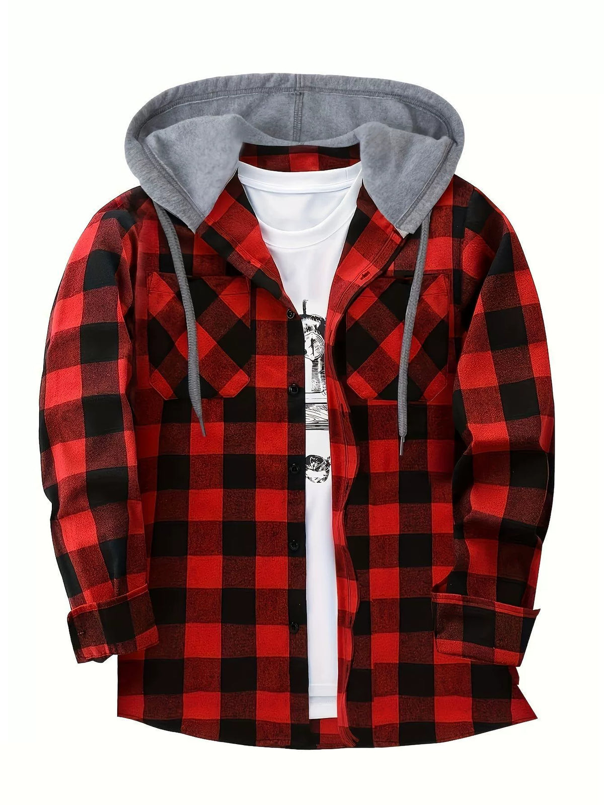 Chemise à capuche boutonnée à carreaux