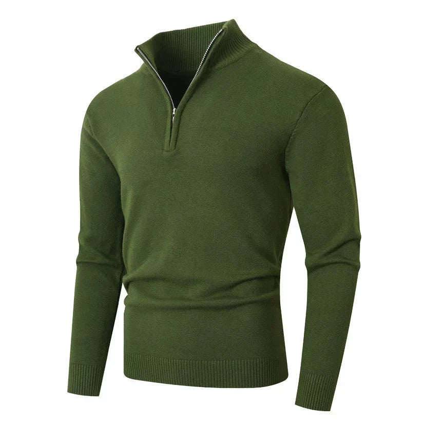 Pull col montant demi-zip uni