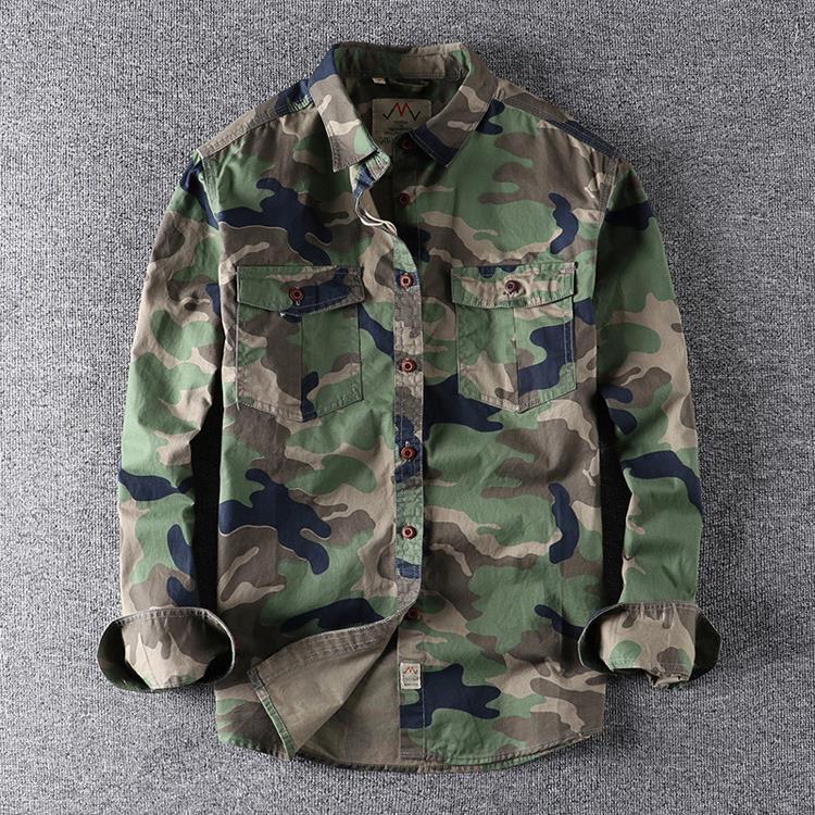 Chemise à motif camouflage poches poitrine