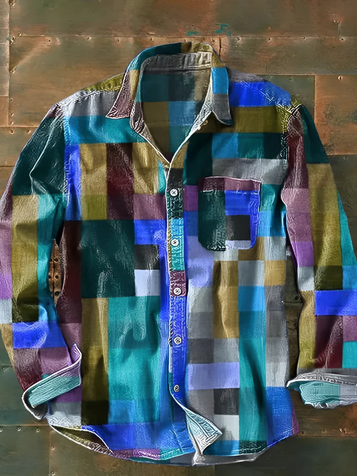 Chemise patchwork colorblock à manches longues