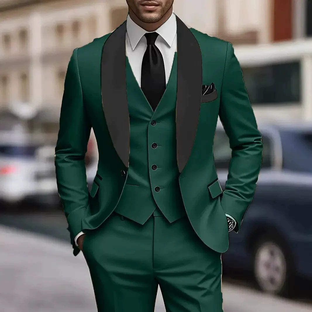 Ensemble chemise, gilet col châle et pantalon