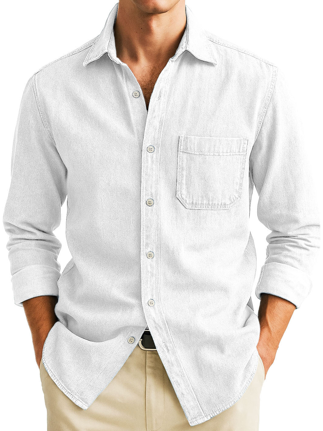 Chemise unie manches longues à poches