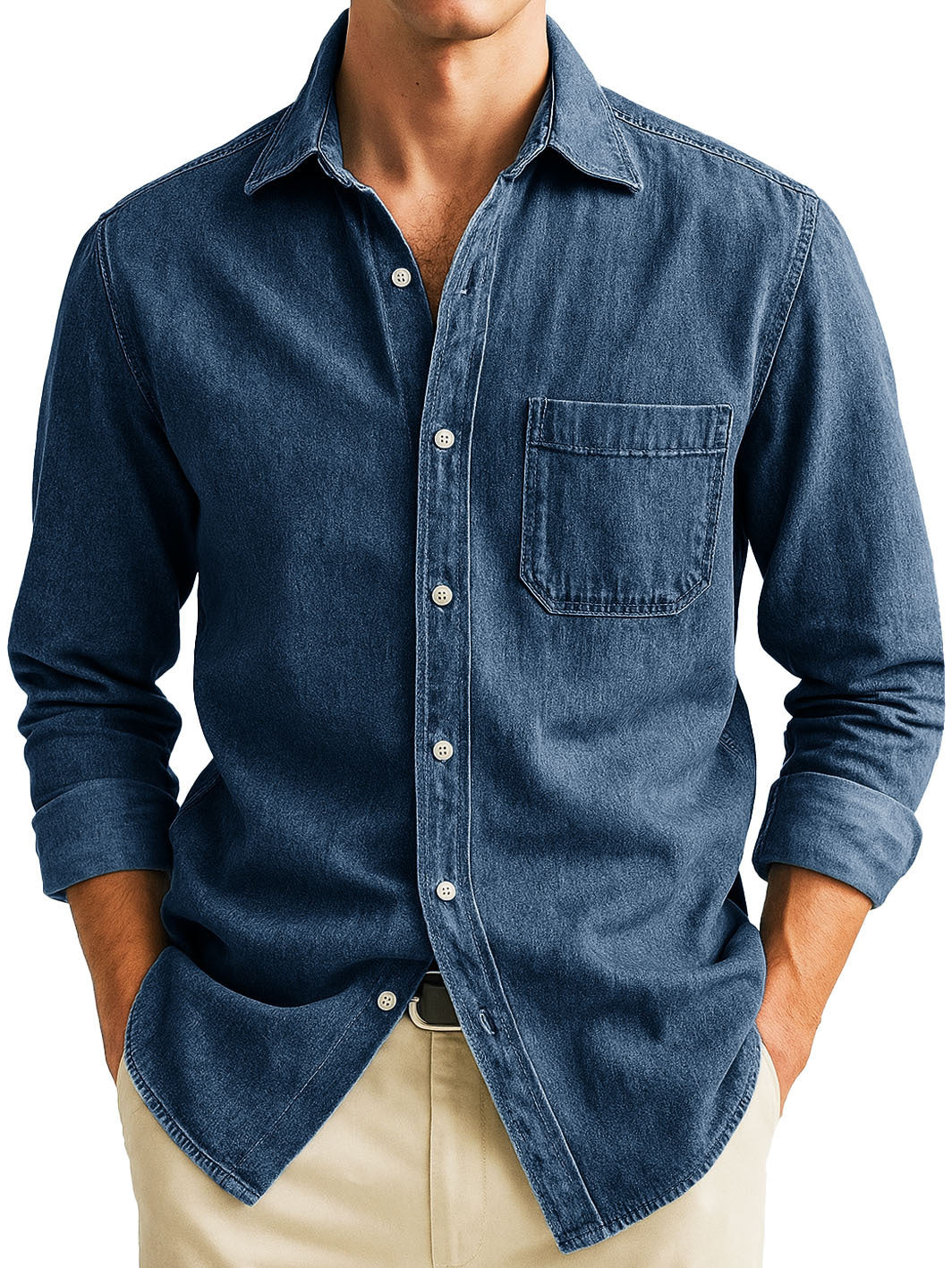 Chemise unie manches longues à poches