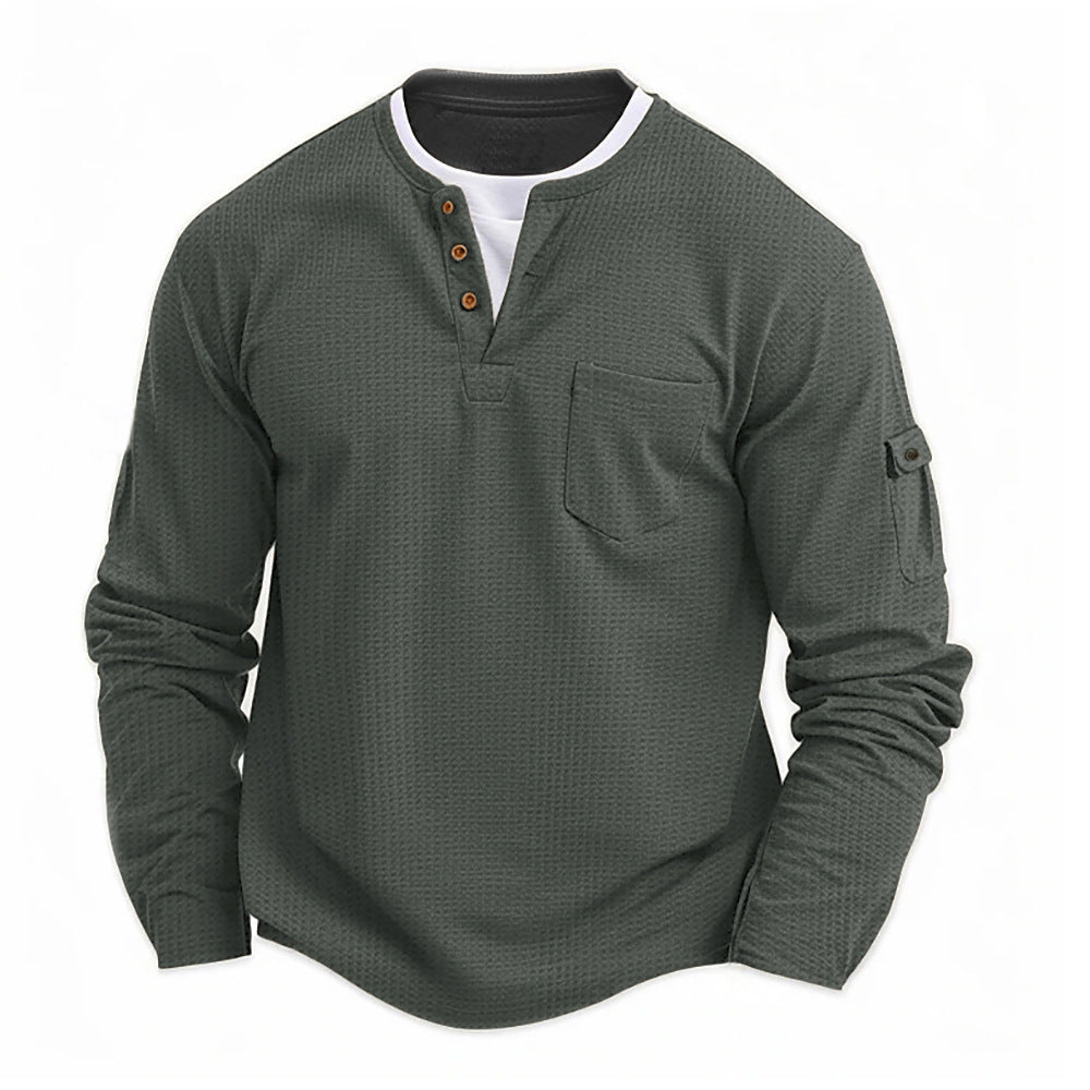 T-shirt manches longues col tunisien gaufré