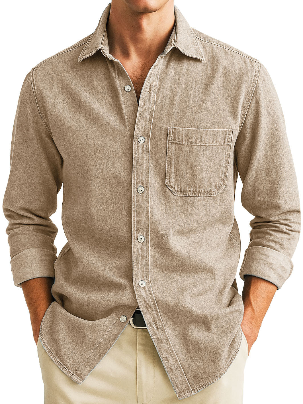 Chemise unie manches longues à poches