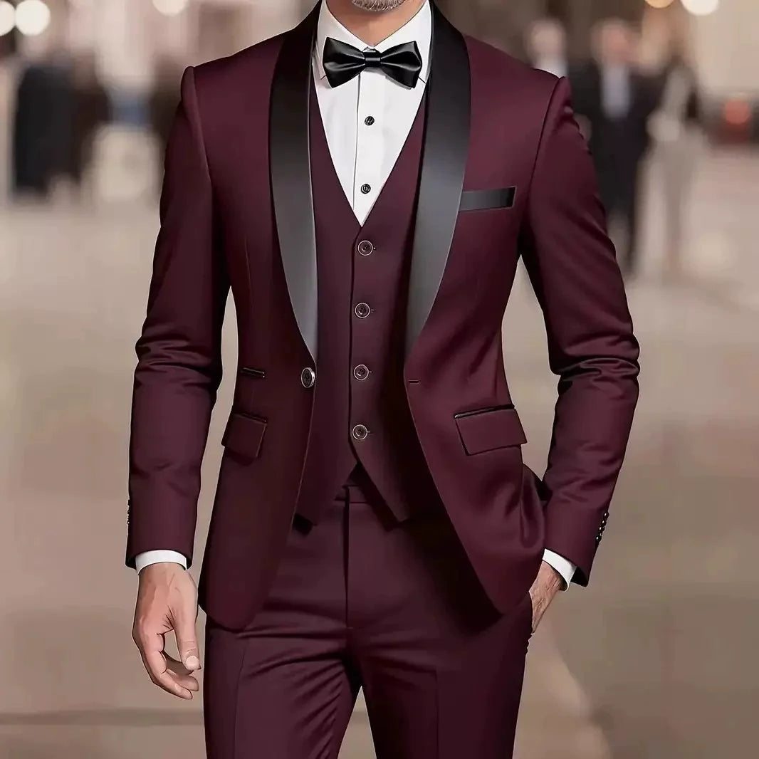 Ensemble chemise, gilet col châle et pantalon