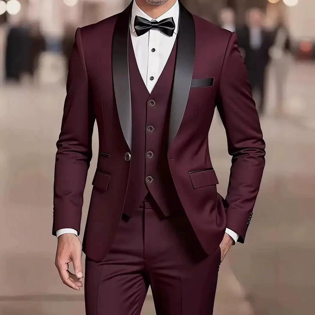 Ensemble chemise, gilet col châle et pantalon