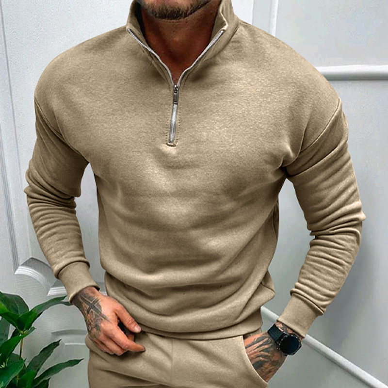 Pull col camionneur demi-zip beige