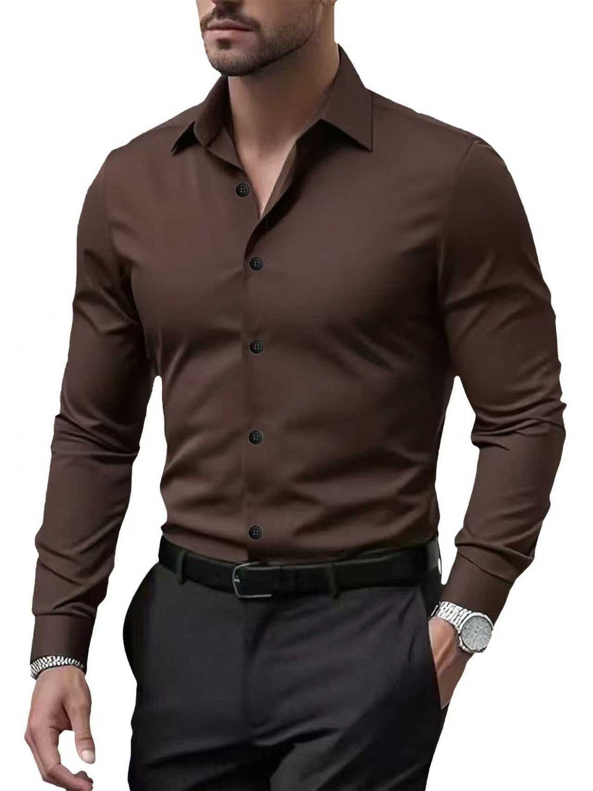 Chemise unie à manches longues