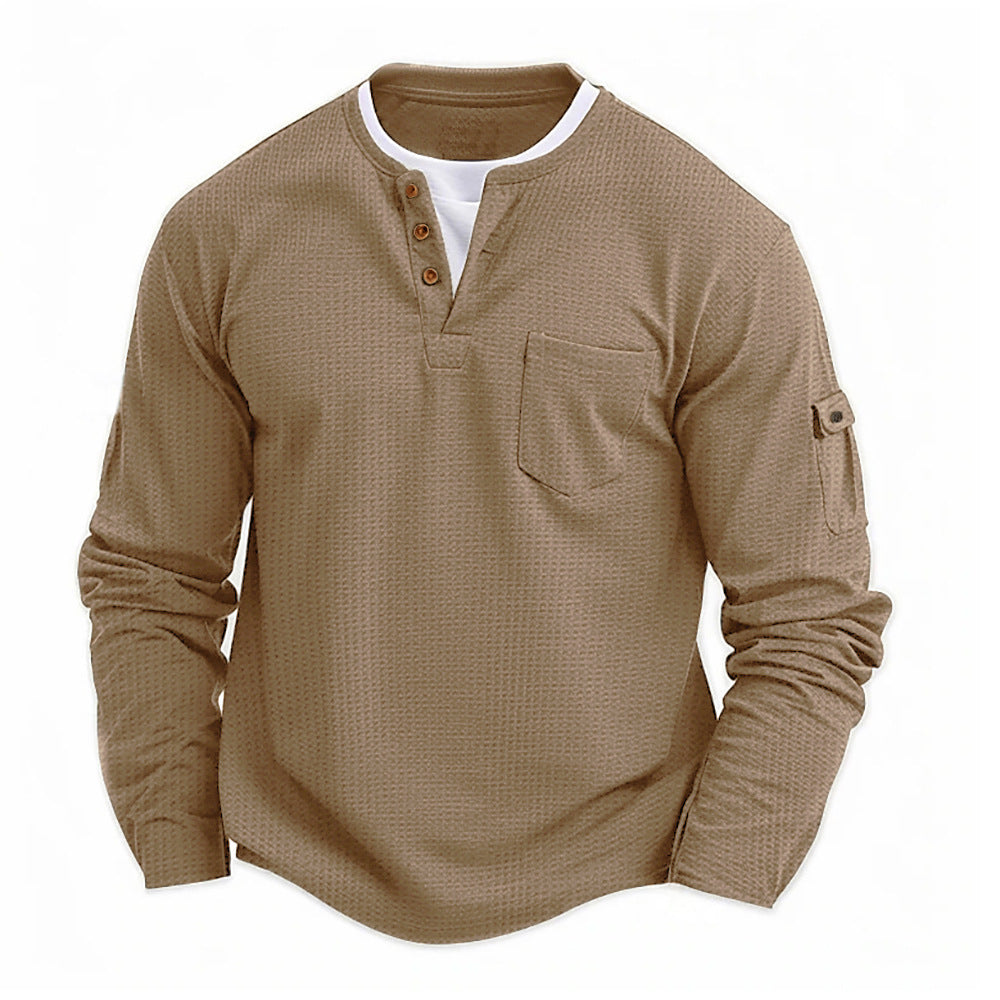 T-shirt manches longues col tunisien gaufré