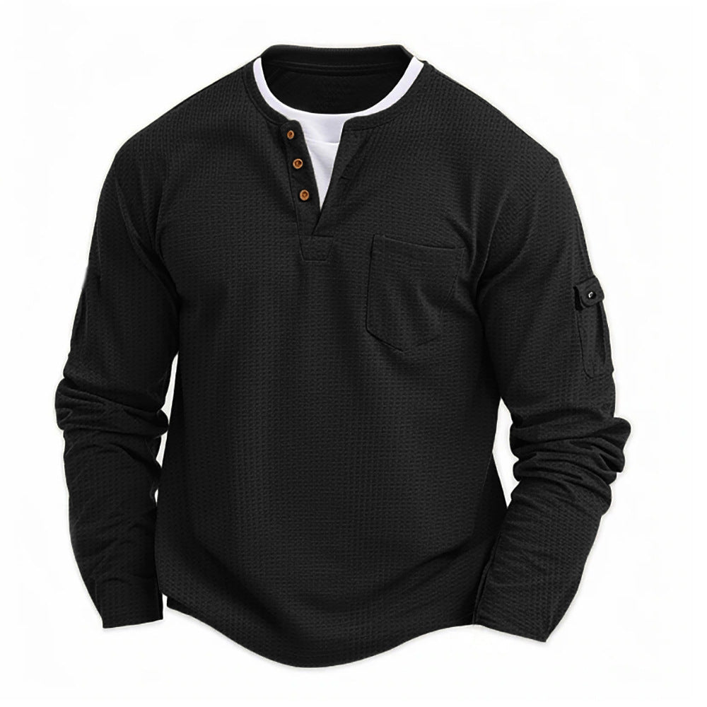 T-shirt manches longues col tunisien gaufré