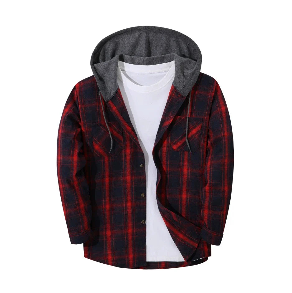 Chemise à capuche boutonnée à carreaux