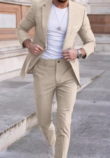 Ensemble d'été léger veste et pantalon de costume sur mesure homme – Beige