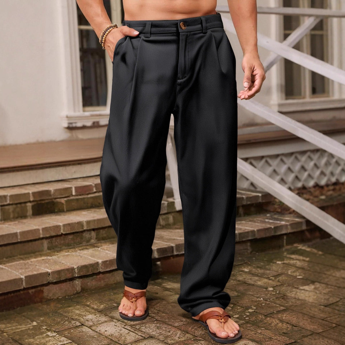 Pantalon en lin à jambes larges coupe ample respirant pour l'été homme – Martillac