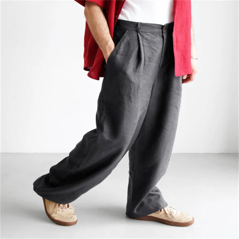 Pantalon large aspect lin à pinces