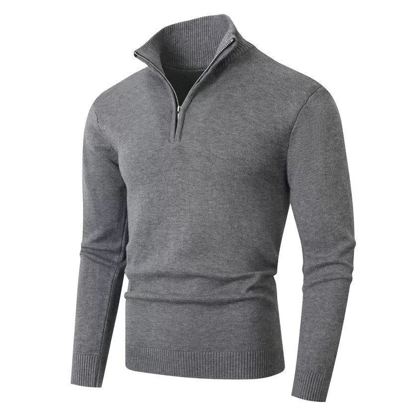 Pull col montant demi-zip uni