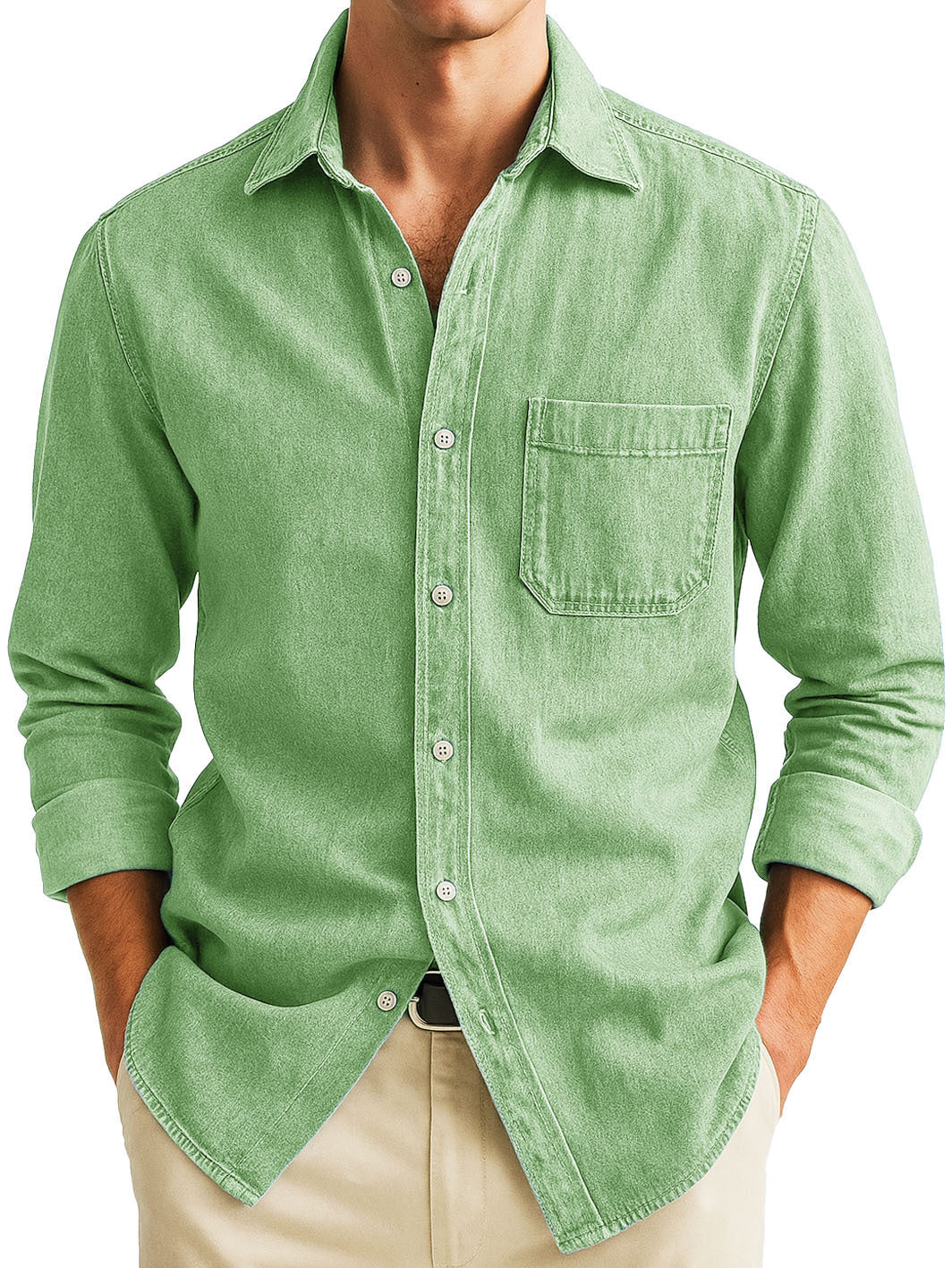 Chemise unie manches longues à poches