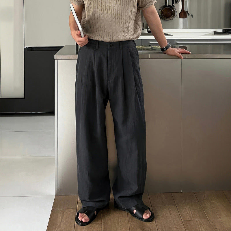 Pantalon en lin jambes larges léger respirant été homme – Corton