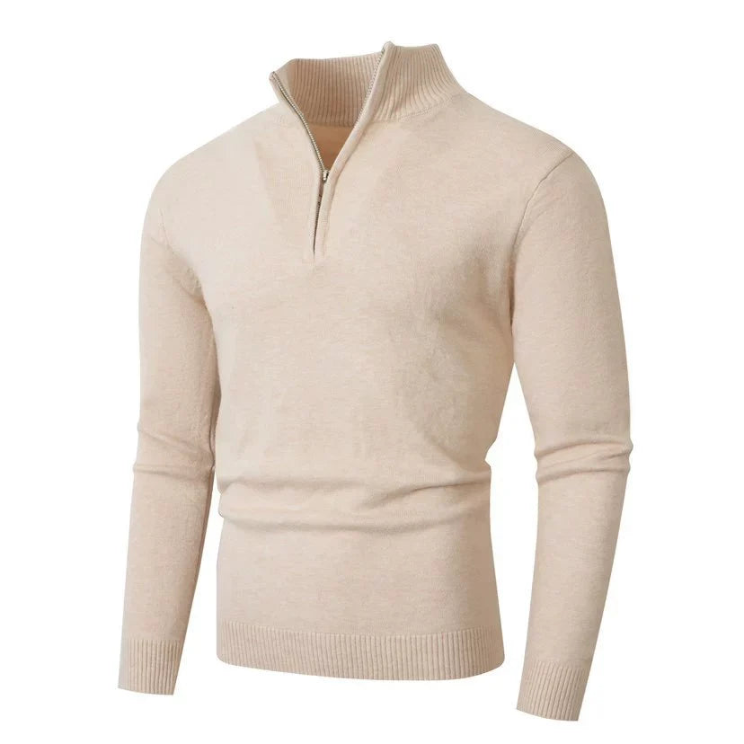 Pull col montant demi-zip uni