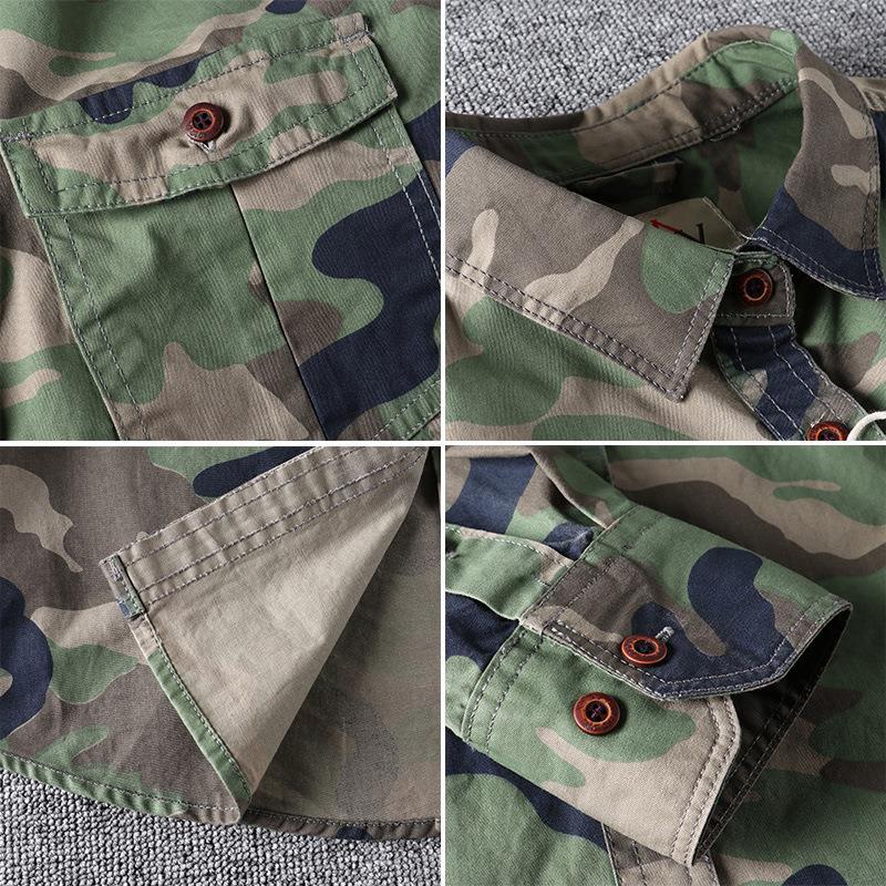 Chemise à motif camouflage poches poitrine