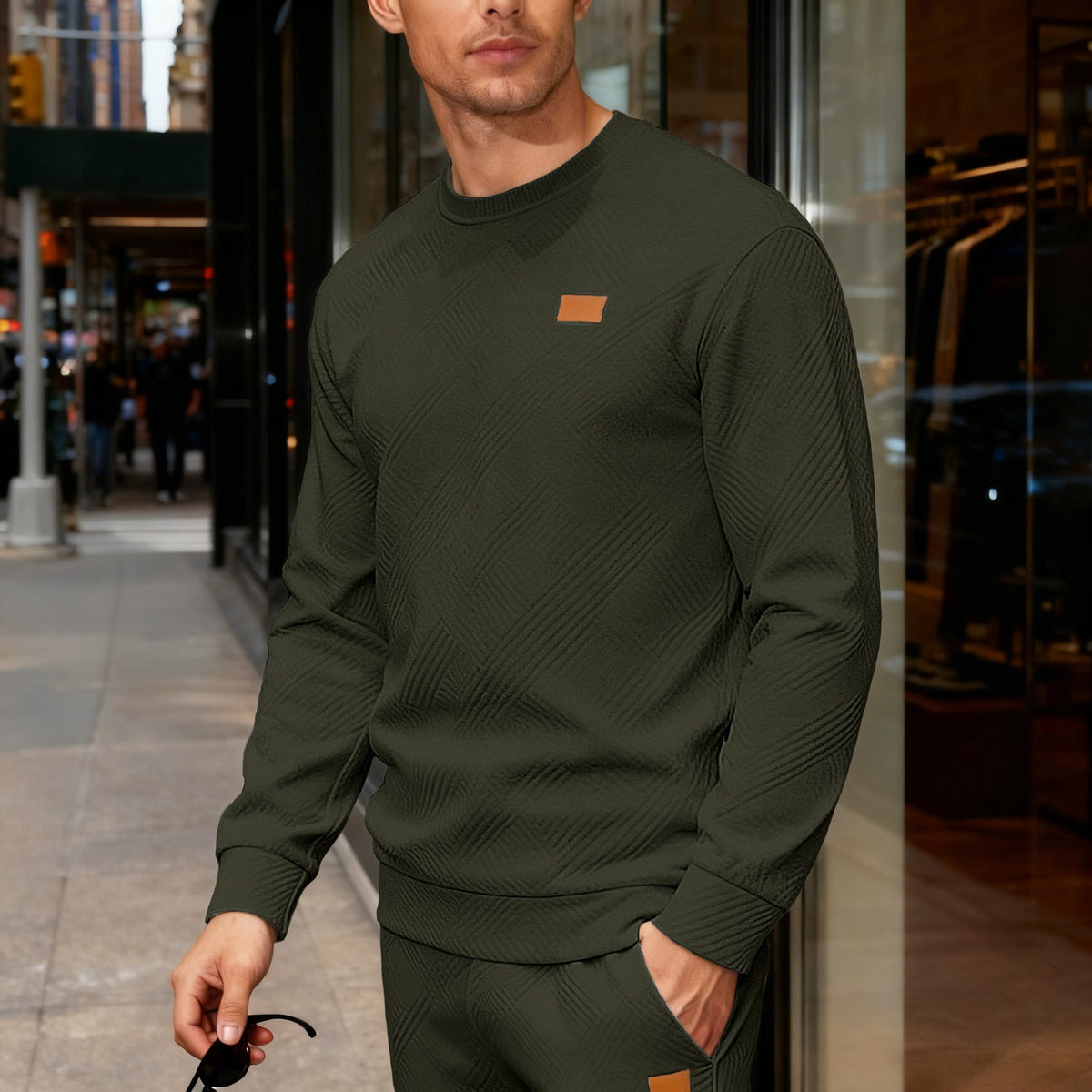 Pull col rond maille motif géométrique