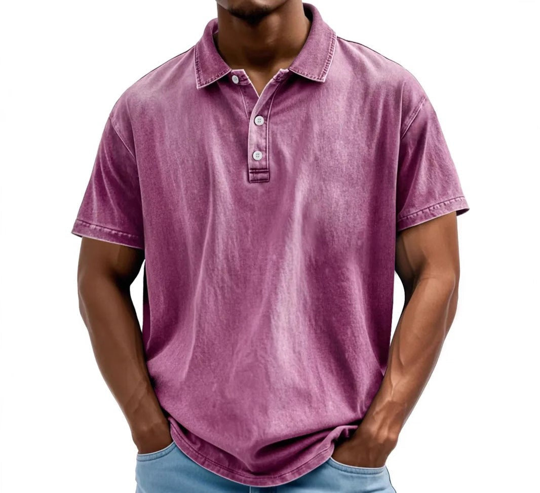 Polo délavé effet vintage col boutonné