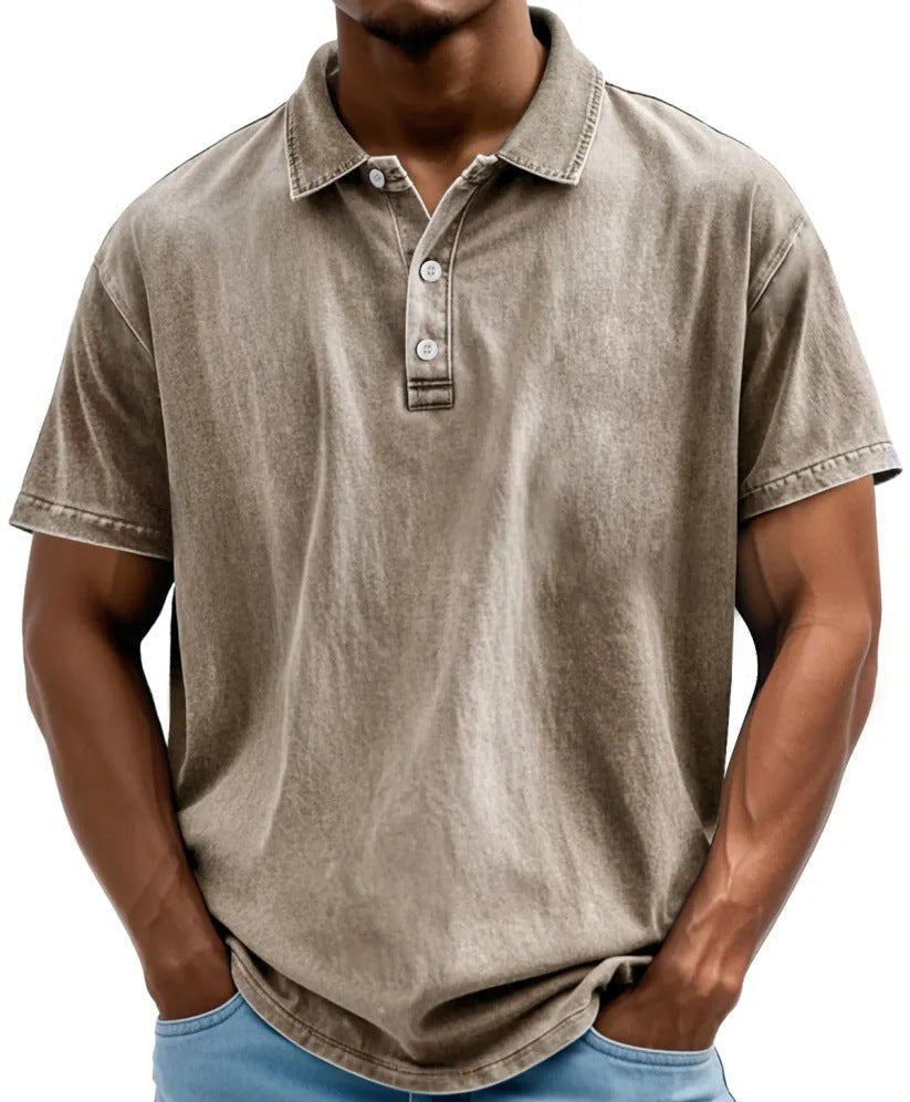 Polo délavé effet vintage col boutonné