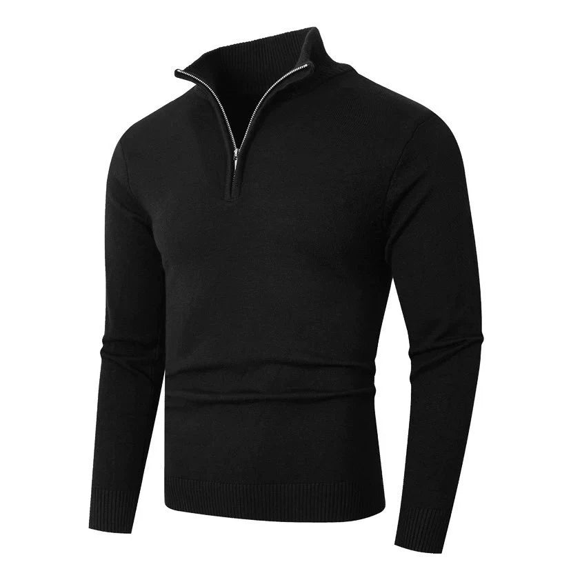Pull col montant demi-zip uni