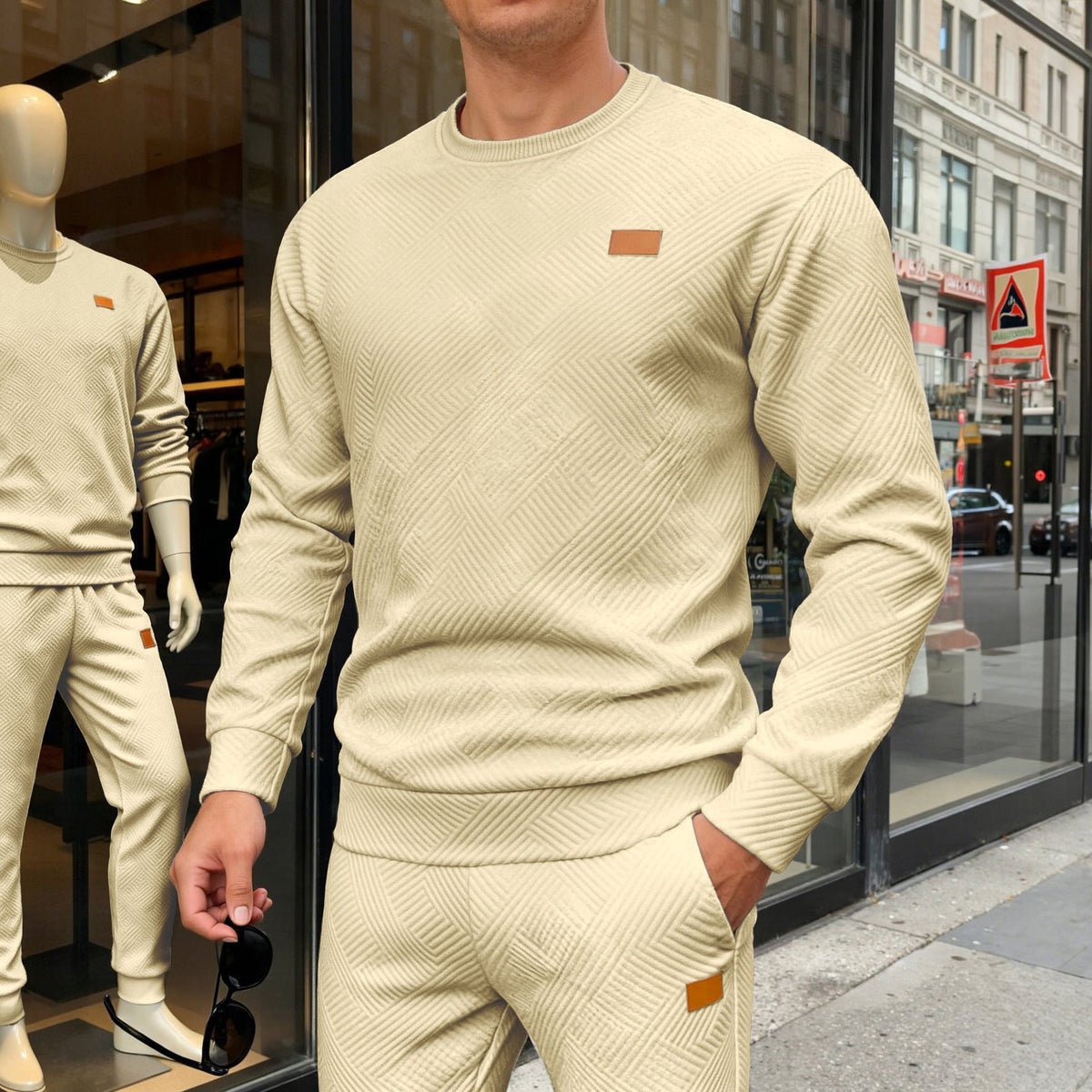 Pull col rond maille motif géométrique