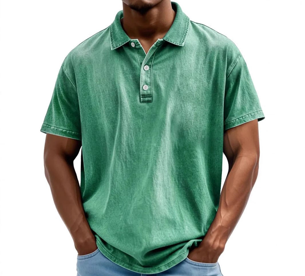 Polo délavé effet vintage col boutonné