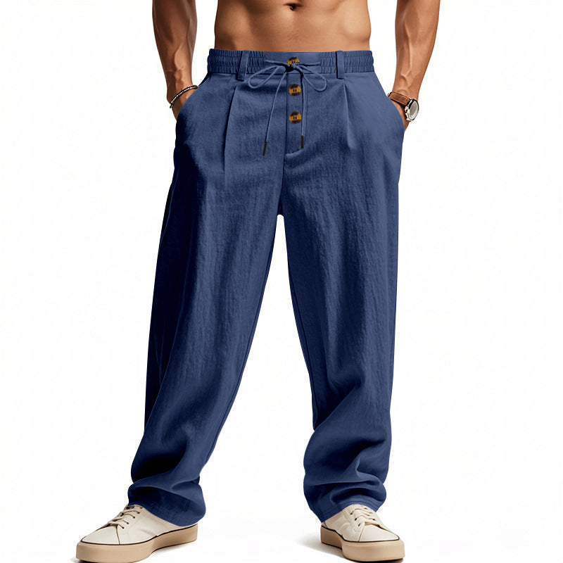 Pantalon aspect lin à taille cordon
