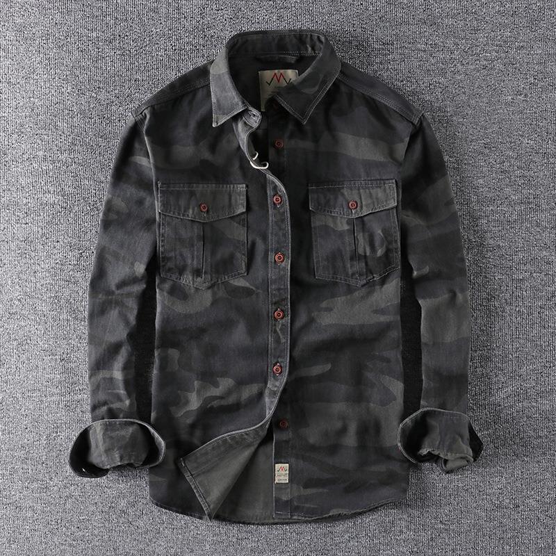 Chemise à motif camouflage poches poitrine