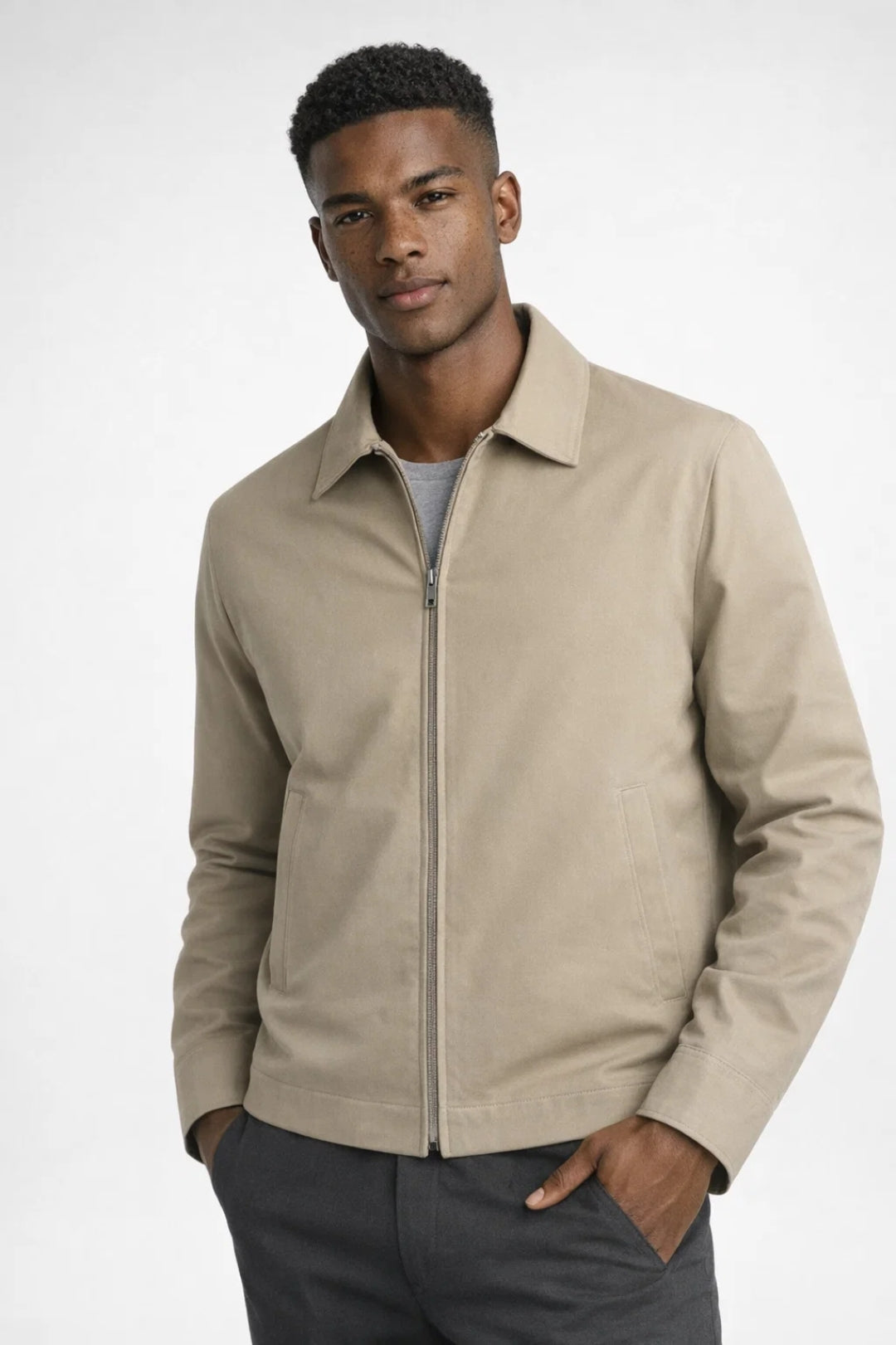 Veste zippée ajustée à col classique