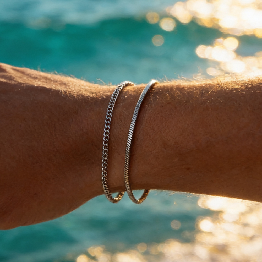 Set de deux bracelets chaîne fine en acier inoxydable homme – Saint-Germain