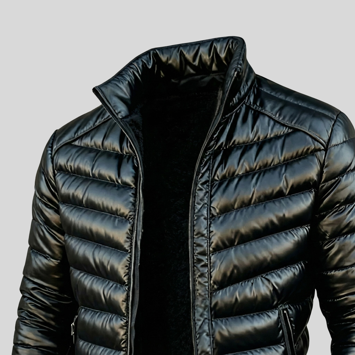 Veste matelassée noire finition brillante