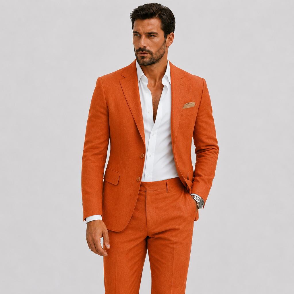 Costume deux pièces en lin coupe ajustée au style intemporel homme – Bac