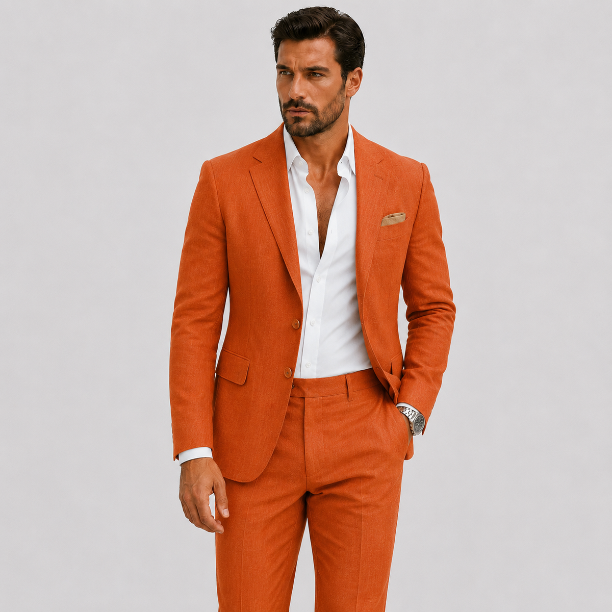 Costume deux pièces en lin coupe ajustée au style intemporel homme – Bac