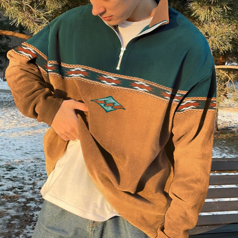 Sweat oversize zippé en polaire douce à motif géométrique imprimé homme – La Flotte