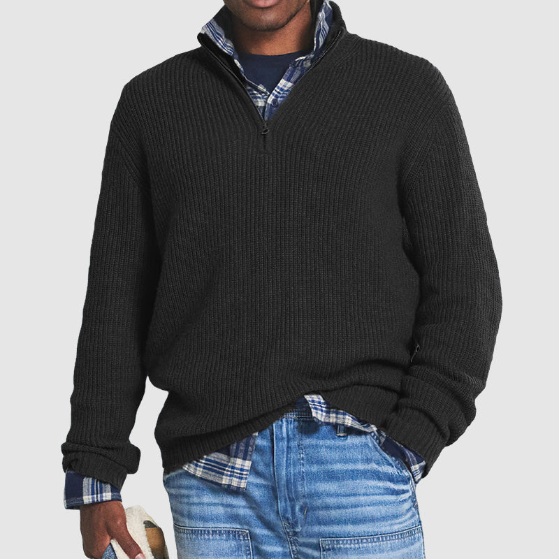 Pull en maille texturée à col zippé au style intemporel homme – Iéna