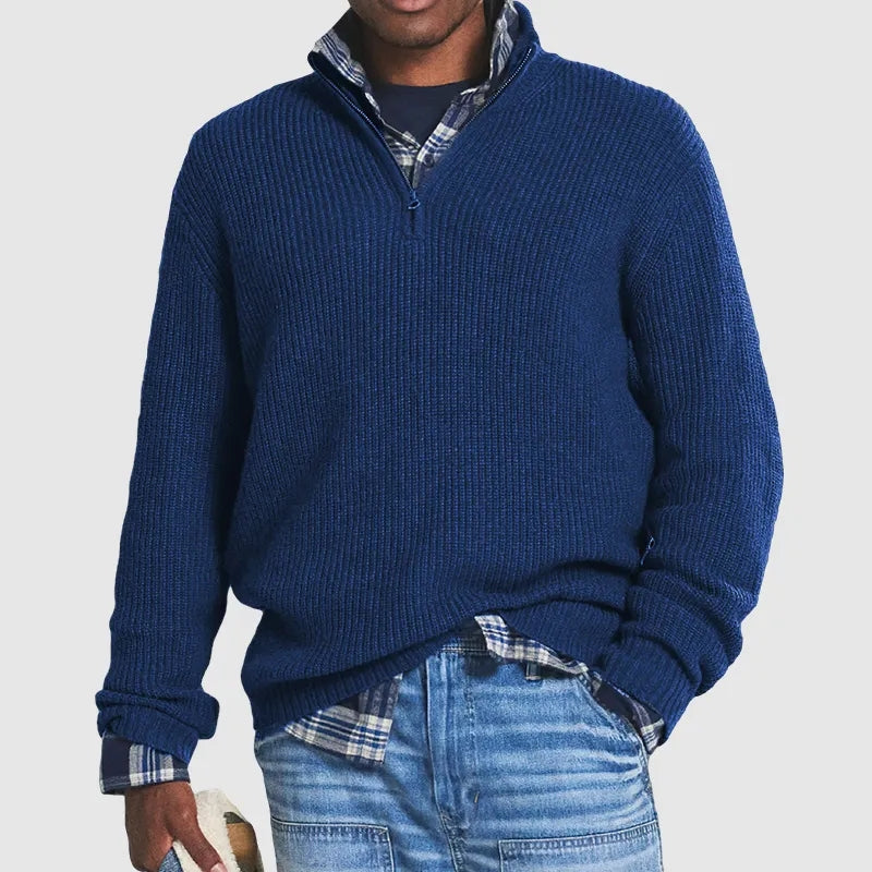 Pull en maille texturée à col zippé au style intemporel homme – Iéna