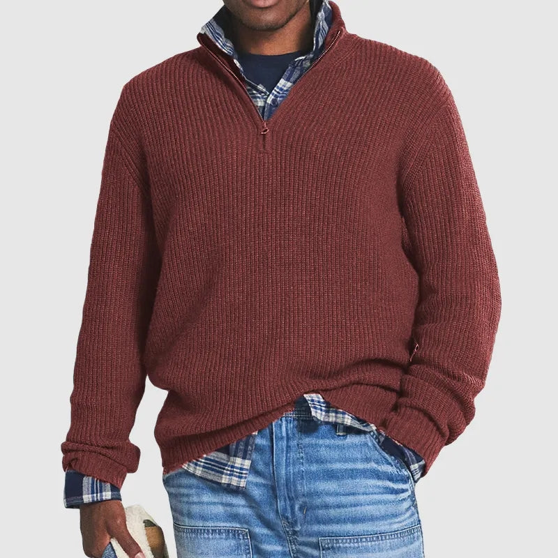 Pull en maille texturée à col zippé au style intemporel homme – Iéna