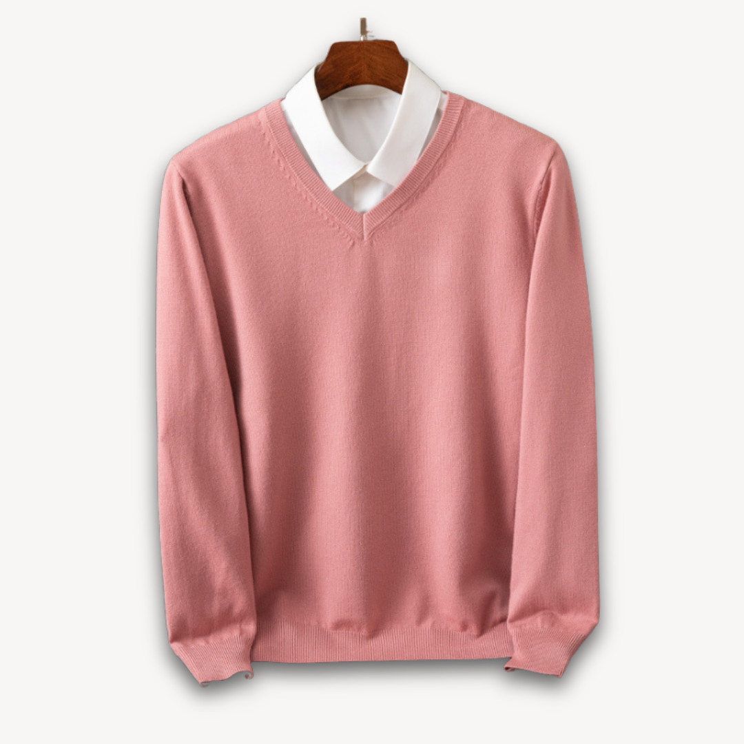 Pull en maille douce effet cachemire col rond homme – Rose