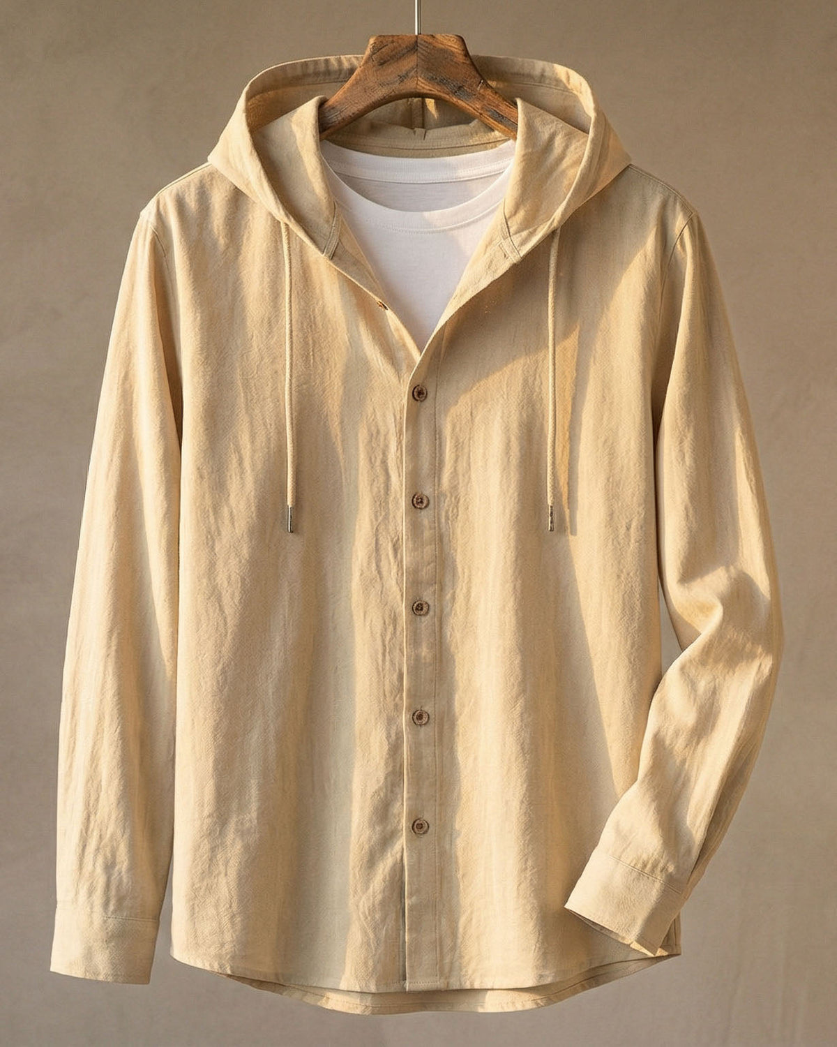 Chemise boutonnée à capuche aspect lin