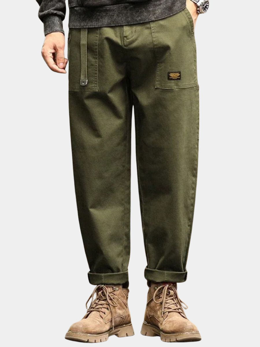 Pantalon cargo vert militaire coupe droite à poches plaquées pour homme – Montorgueil