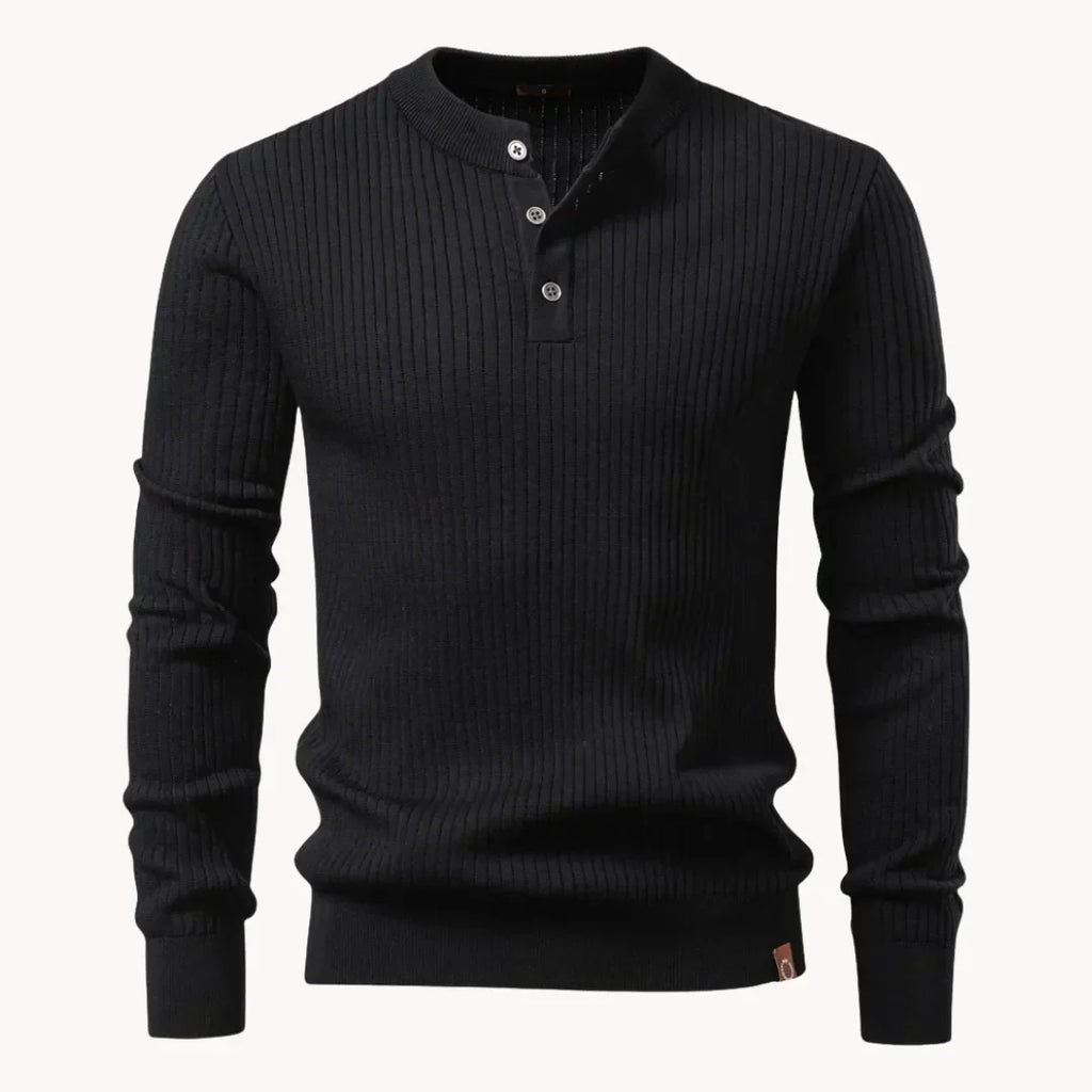 Pull en maille côtelée à col rond boutonné style élégant et raffiné homme – Montpezat