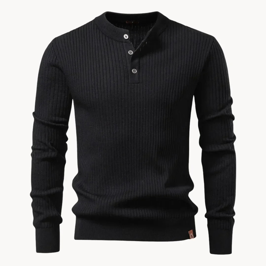 Pull en maille côtelée à col rond boutonné style élégant et raffiné homme – Montpezat