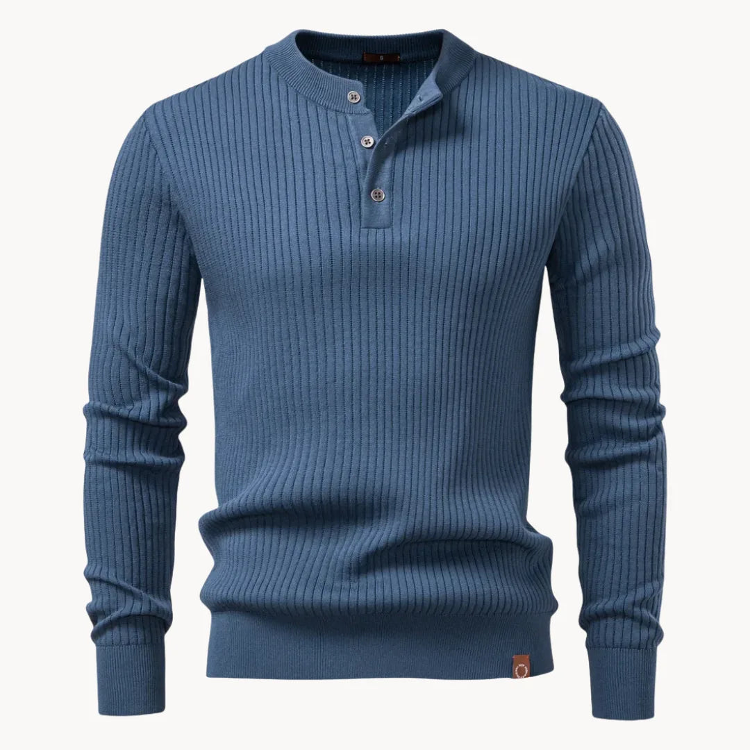 Pull en maille côtelée à col rond boutonné style élégant et raffiné homme – Montpezat