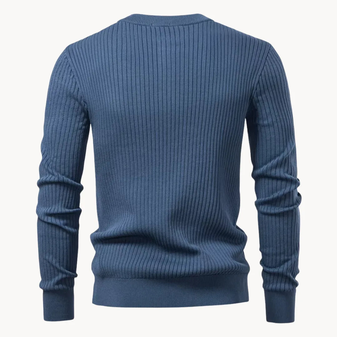 Pull en maille côtelée à col rond boutonné style élégant et raffiné homme – Montpezat